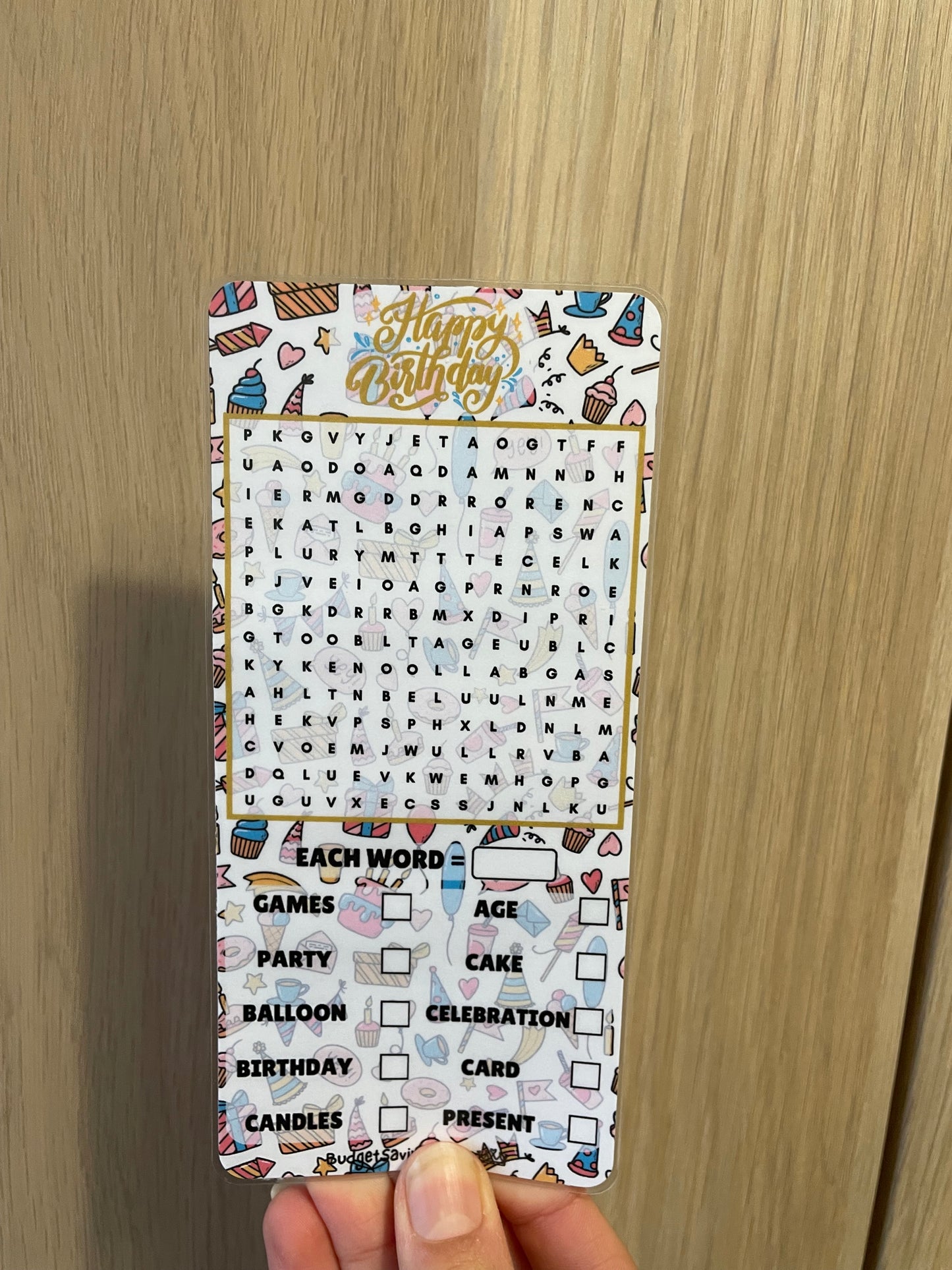 Birthday Wordsearch Savings Challenge Game