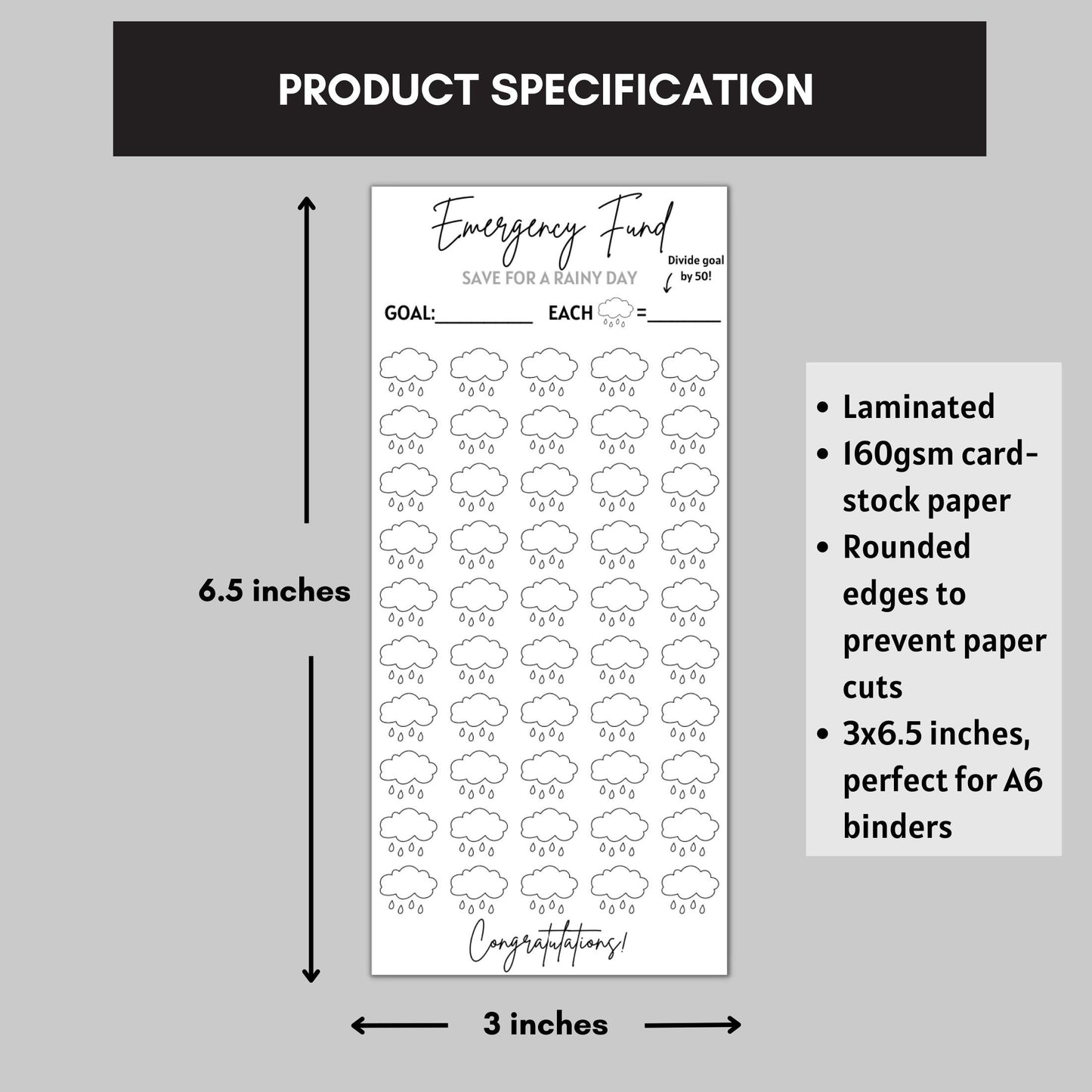 Rainy Day Savings Challenge (Black & White)