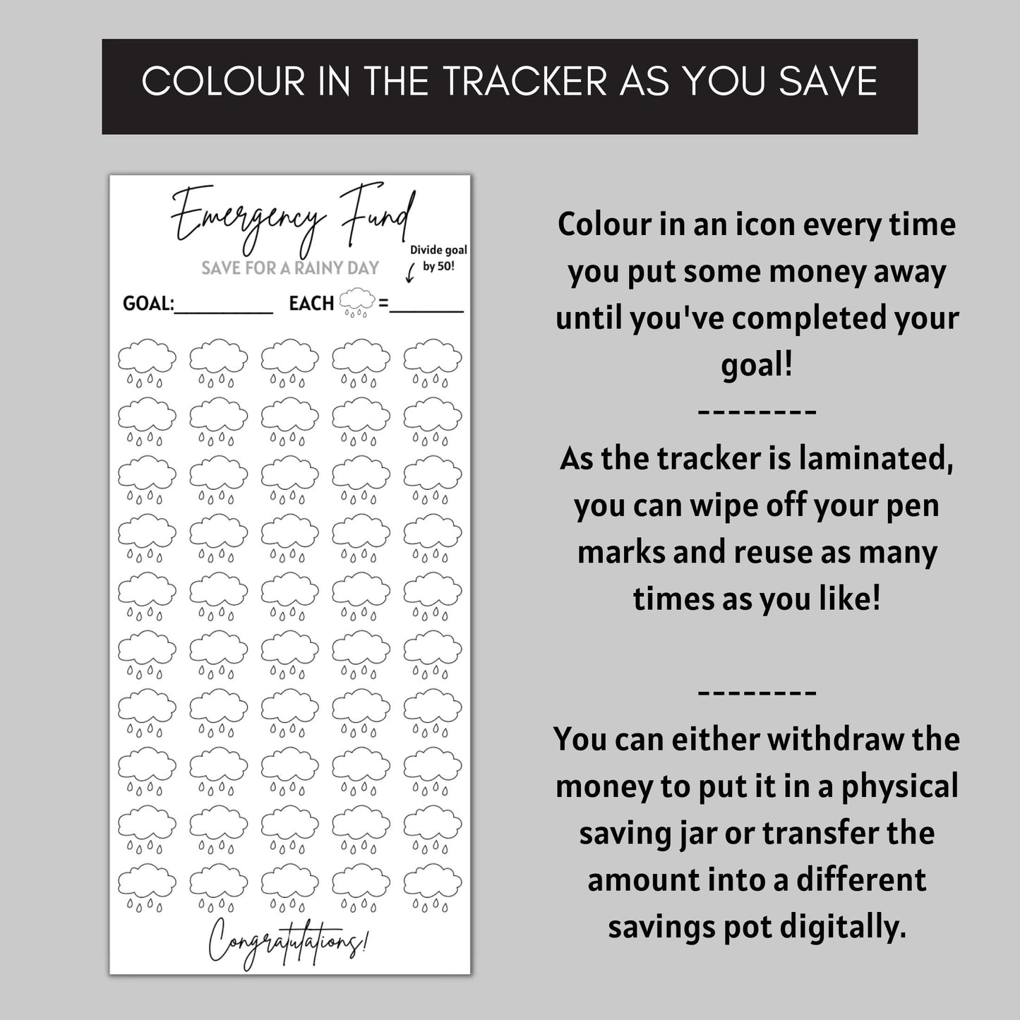 Rainy Day Savings Challenge (Black & White)